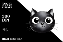 Funny Black Cat Watercolor PNG Product Image 2