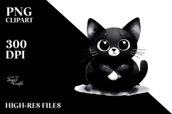 Funny Black Cat Watercolor PNG Product Image 2