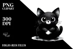 Funny Black Cat Watercolor PNG Product Image 2