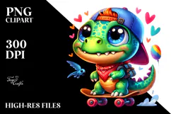 Vibrant Baby Dinosaur on Skateboard, PNG Product Image 2