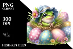 Digital Watercolor Cute Baby Frog Easter Eggs PNG Product Image 2