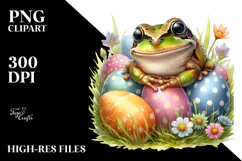 Digital Watercolor Cute Baby Frog Easter Eggs PNG Product Image 2