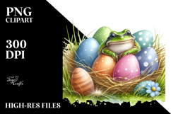 Digital Watercolor Cute Baby Frog Easter Eggs PNG Product Image 2