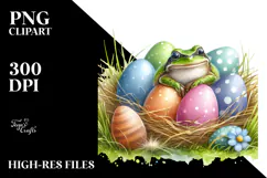 Digital Watercolor Cute Baby Frog Easter Eggs PNG Product Image 2
