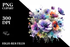 Watercolor Abstract Bouquet Vibrant Anemone | Sublimation Product Image 3