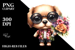 Watercolor Baby Dog with Sunglasses, Transparent PNG Product Image 2