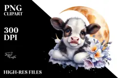 Smiling Highland Cow with Freesia PNG Product Image 2