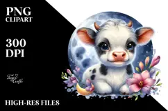 Smiling Highland Cow with Freesia PNG Product Image 2
