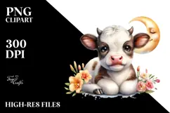 Smiling Highland Cow with Freesia PNG Product Image 2