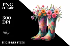 Colorful Cowboy Boots Flower Clipart Product Image 3