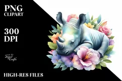 Colorful Baby Rhino Sleeping Flower | Sublimation | Clipart Product Image 3