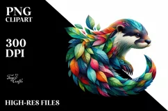 Abstract Vibrant Otter with Plant Leaves, PNG Product Image 1