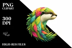 Abstract Vibrant Otter with Plant Leaves, PNG Product Image 1