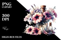 Artistic Bottle with Petunia | Sublimation Clipart Product Image 1