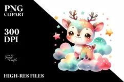 Colorful Watercolor Smiling Reindeer | Clipart Product Image 3