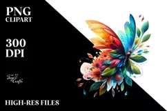 Abstract Vibrant Butterfly with Plant Leaves and 3D Flowers, Product Image 1