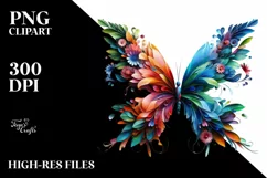 Abstract Vibrant Butterfly with Plant Leaves and 3D Flowers, Product Image 3