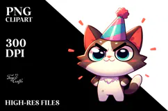 Silly Cartoon Cat with Wide Anime Eyes PNG Product Image 2