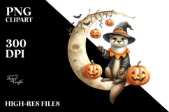 Otter Dressed Cow with Jack-o-lanterns PNG Product Image 2