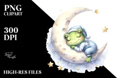 Watercolor Whimsical Cute Baby Frog Dressed Clipart Product Image 2