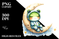 Watercolor Whimsical Cute Baby Frog Dressed Clipart Product Image 2