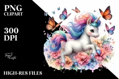 Colorful Pastel Image of Baby Unicorn Chasing Butterflies Product Image 3
