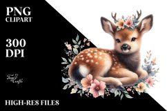 Cute Baby Elk with Flowers Watercolor Clipart Product Image 1