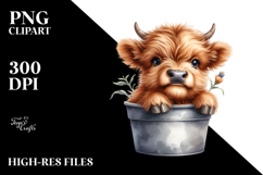 cute Baby Highlannand Cow | Watercolor Clipart Product Image 2