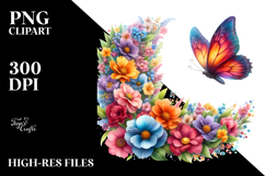 Butterfly with Spring Flowers Painting, PNG Product Image 2
