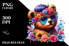 Cute Baby Bear with Floral Wreath, PNG Product Image 1