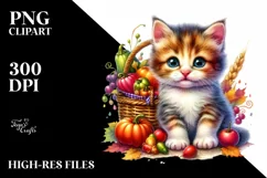 Kitten Autumn Vegetables Watercolor Clipart Product Image 1