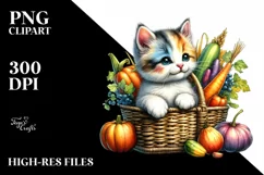 Kitten Autumn Vegetables Watercolor Clipart Product Image 1