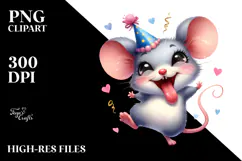 Cute Cartoon Mouse with Party Hat PNG Product Image 2