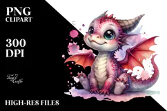 Baby Dragon Sitting | Watercolor Clipart Product Image 2