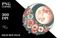 Vibrant Half Moon with Flowers, Transparent PNG Product Image 1