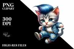 Agressive Baby Cat Jumping in Jeans, Transparent PNG Product Image 1