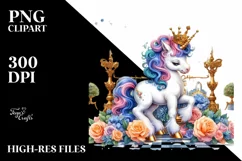 Colorful Watercolor Image of Baby Unicorn with Court Product Image 3