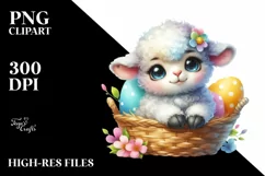 Colorful Smiling Baby Lamb in Egg Basket Clipart Product Image 1