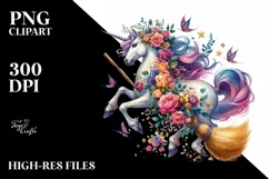 Vibrant Unicorn Witch with Flowers | Clipart Product Image 3