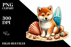 Shiba Inu in Sand with Surf and Shell | Clipart Product Image 3