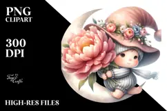 Cute GNOME with Peonies Floral Frame PNG Product Image 2