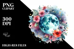 Vibrant Abstract Moon with Flowers and Stars Product Image 1