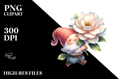 Cute Floating Gnome with Gardenia PNG Product Image 2