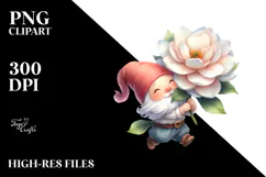 Cute Floating Gnome with Gardenia PNG Product Image 2