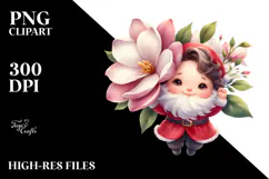 Cute Floating Gnome with Gardenia PNG Product Image 2