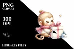 Washed Watercolor Baby Monkey, Transparent PNG Product Image 3