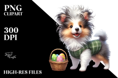 Cute Watercolor Collie with Bunny Years Holding an Easter Product Image 2