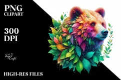 Abstract Vibrant Bear with Plant Leaves, PNG Product Image 1