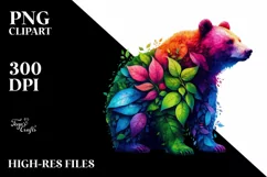 Abstract Vibrant Bear with Plant Leaves, PNG Product Image 3