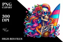 Detailed Skeleton with Surfboard, Transparent PNG Product Image 3